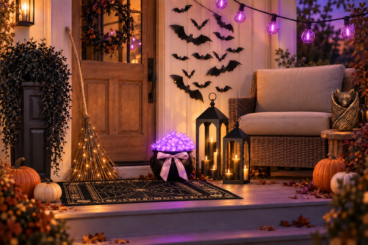 purple-lit-cauldron-bat-wall-halloween-porch