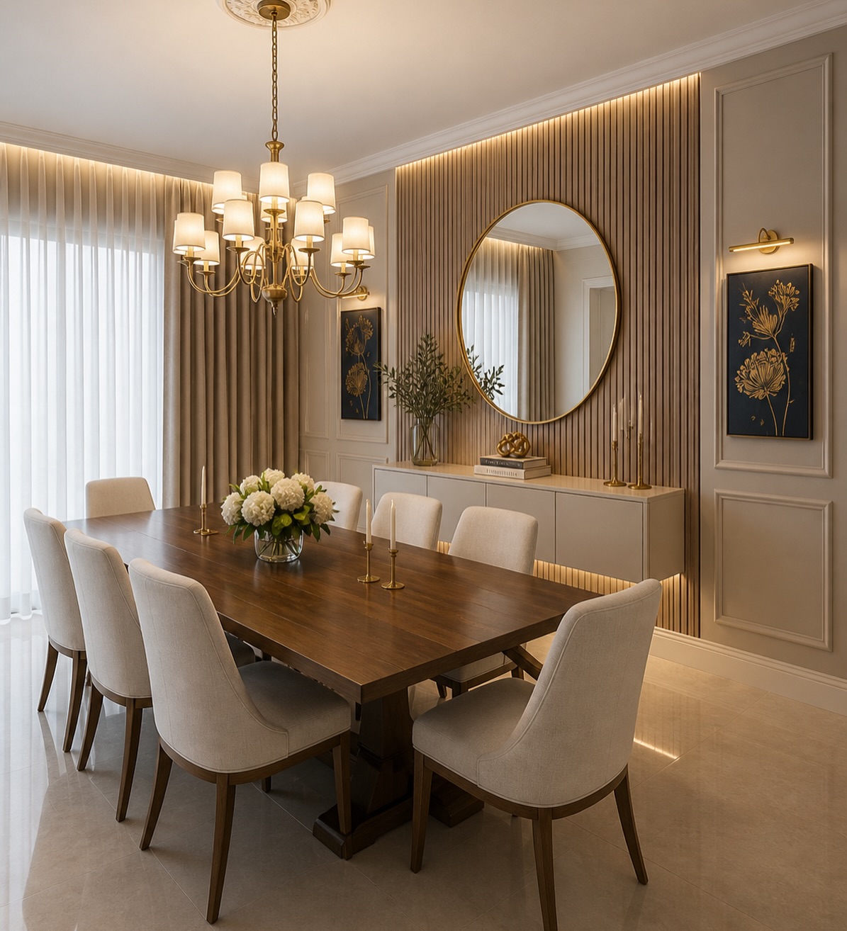 walnut-table-dining-room-with-fluted-wall-moduwallhomedesign