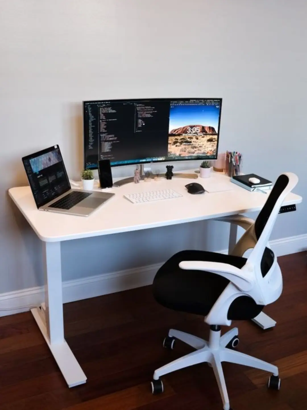 white-ultrawide-developer-electric-desk-design-ideas