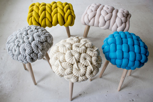Knitted Stool Cushions by Claire-Anne O’Brien