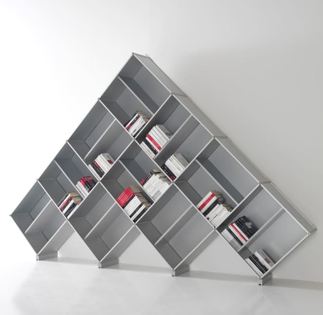 modern modular aluminum bookcase from fitting pyramid 2