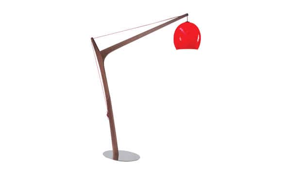 accastillage wooden floor lamp roche bobois red 2 Imposing Wooden Floor Lamp from Roche Bobois