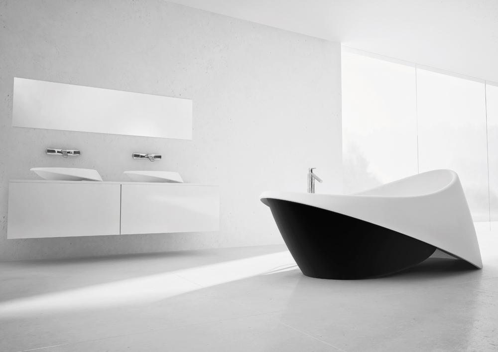 Goccia Bathtub by Marmorin folds open to expose a Sultry Silhouette