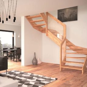 Contemporary Open Wooden Frame Staircases with Glass Railing by Rintal – Visio