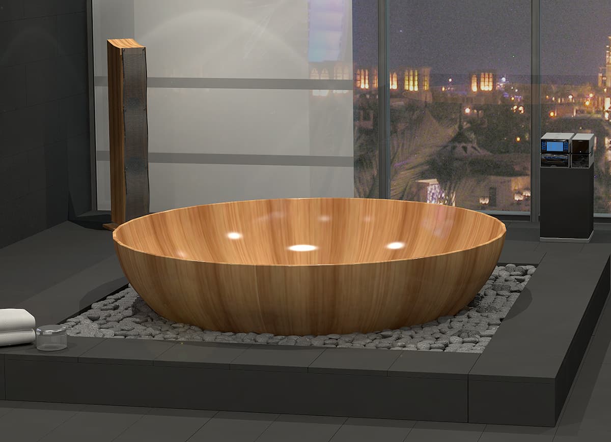wooden bathtub bagno sasso ocean circle