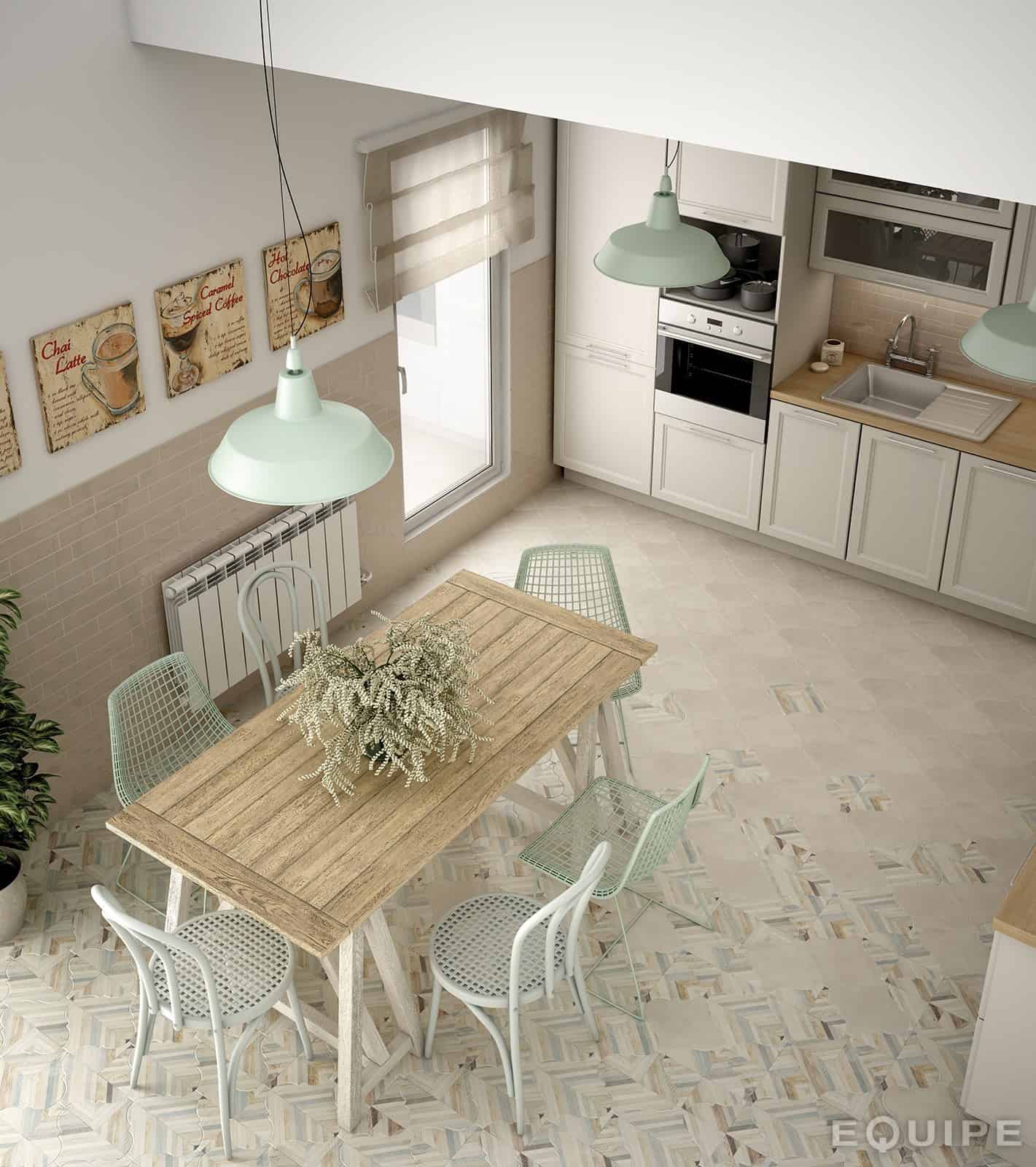 arabesque tile mix and match kitchen floor equipe 18