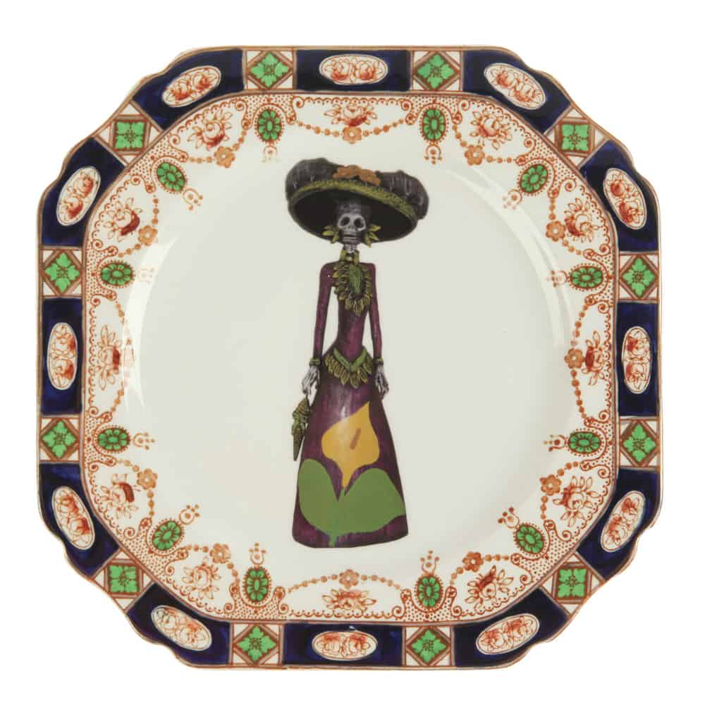 day of the dead decor dinner plate upcycled