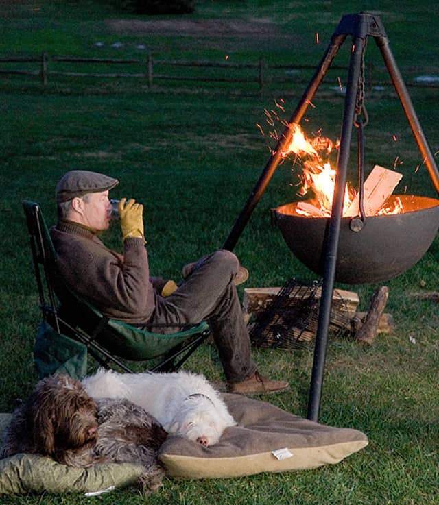 hanging fire pit setup cowboy cauldron