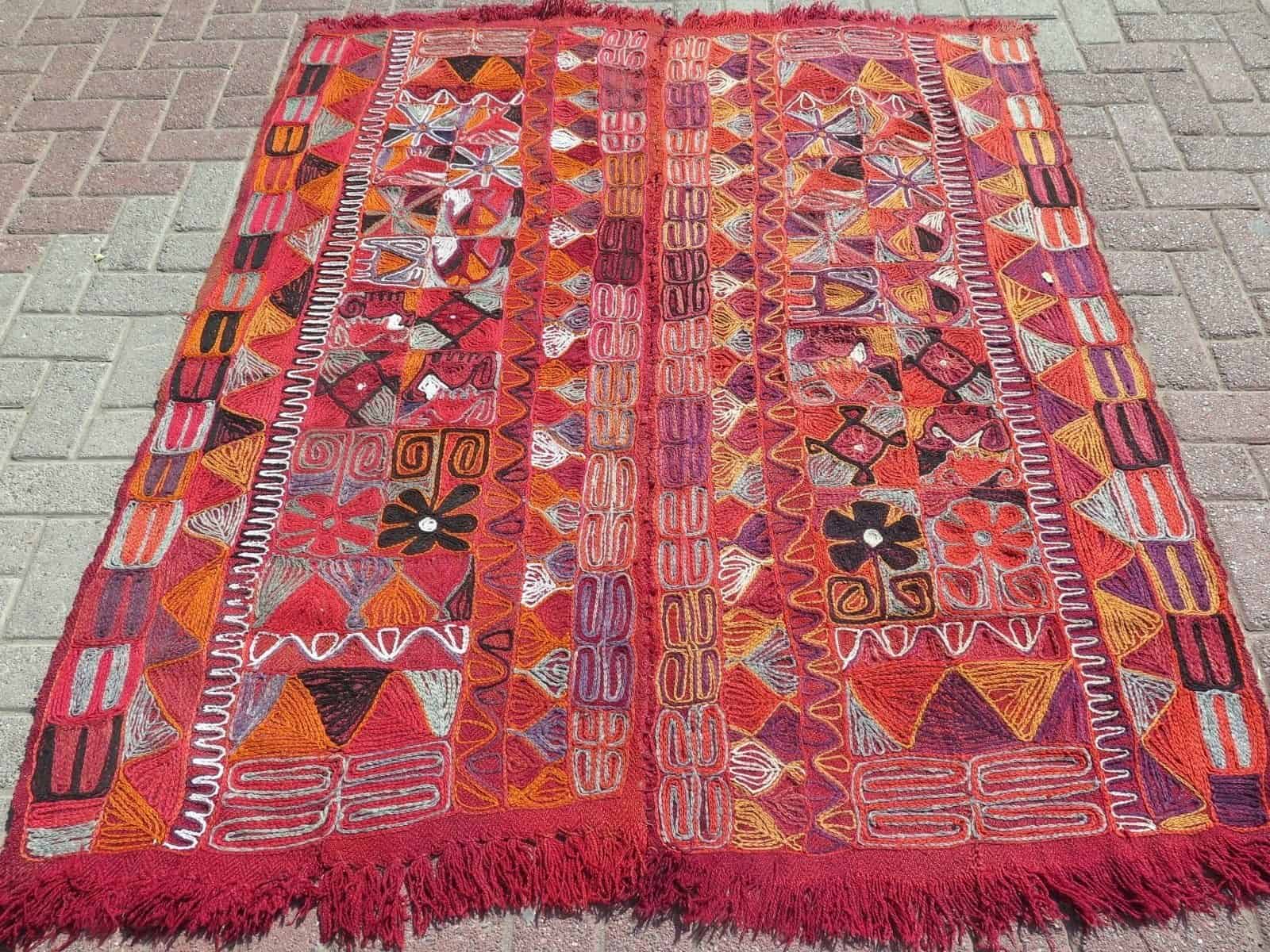 kurdish suzani soumak kilim rug 59x66 stitched