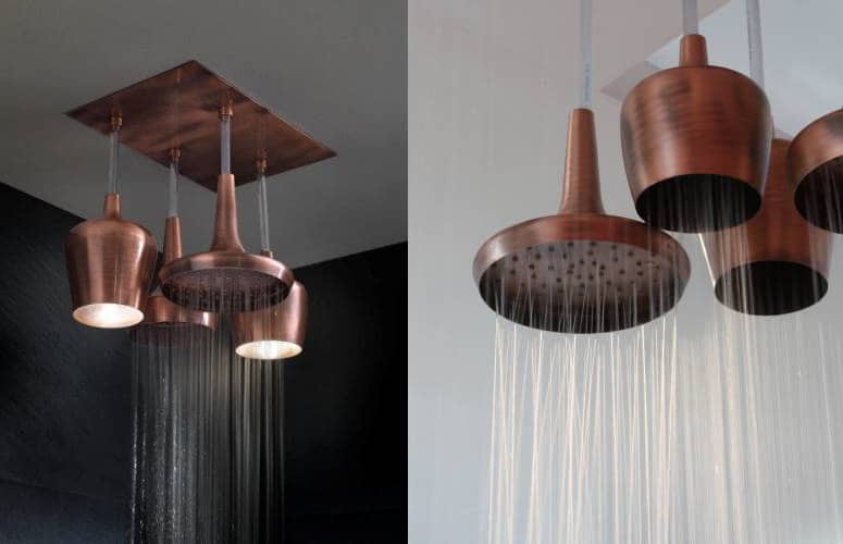 rain shower heads paired with two lights calices tender