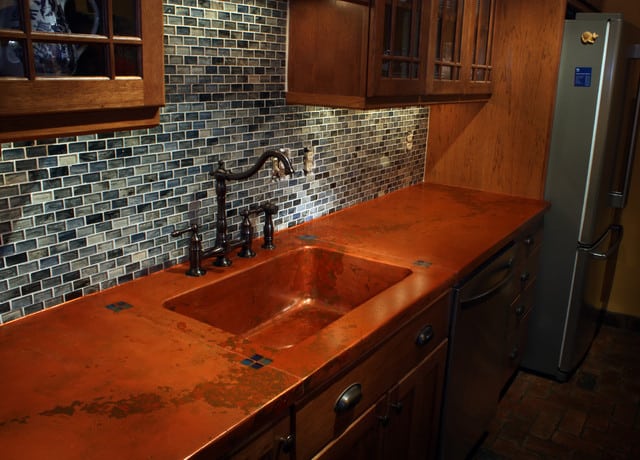 modern countertops unusual material kitchen copper2