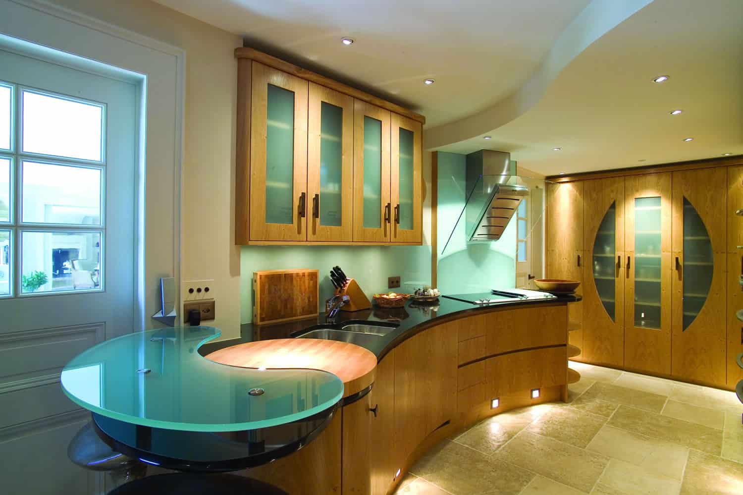modern countertops unusual material kitchen stone glass lighting