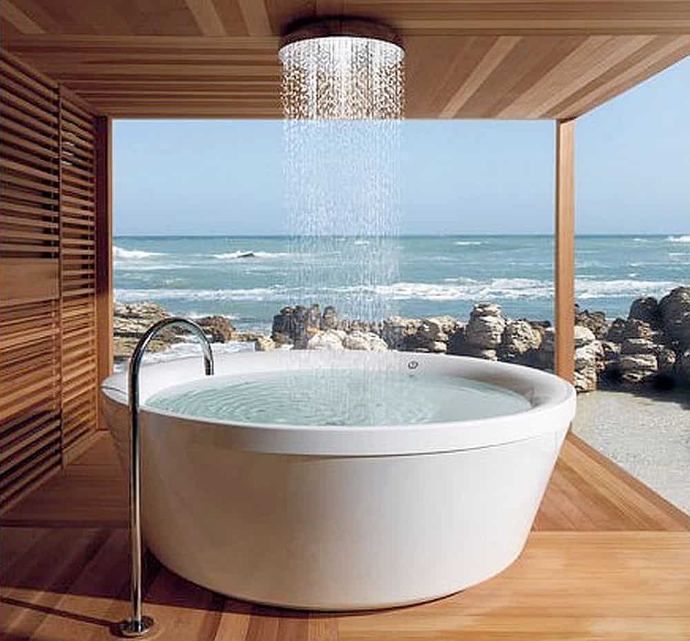 luxury bathroom with an incredible ocean view rain shower 39