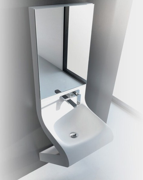 Wash Basin Designs – new Wave washbasin by ArtCeram with integrated mirror cabinet