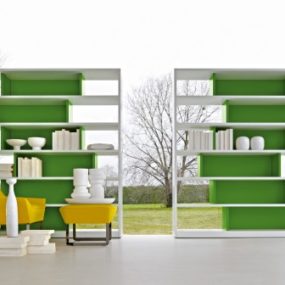 Asymmetrical Shelf Unit With Colored Shelving by Molteni
