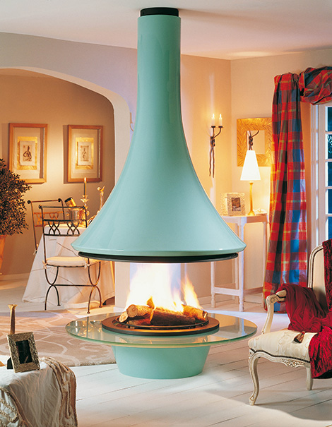 Ceiling Hanging Fireplace Eva from Bordelet – bold and beautiful central chimney