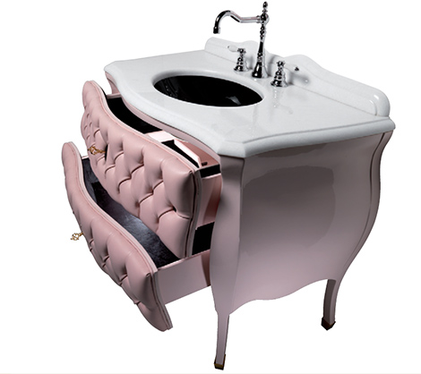 cameo pink vanity ypsilon Chic Vanity    luxury quilted Comeo vanities by Ypsilon