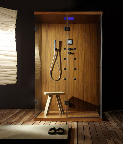Wooden shower enclosures in Teak Shower from Carmenta – bathroom innovations