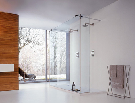 Glass Shower Panels for corner and niche by Cesana – Logic Horizon shower with walk-in entry