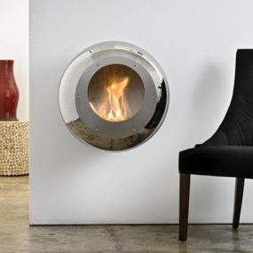 Round Wall Mount Fireplace in Mirror Finish Stainless Steel
