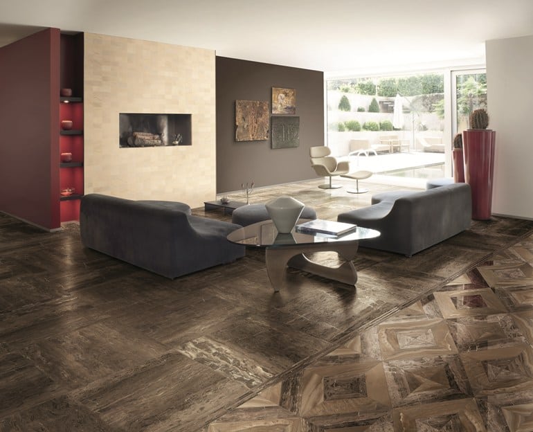 dramatic porcelain floor tile with marble effect by gardenia orchidea 3