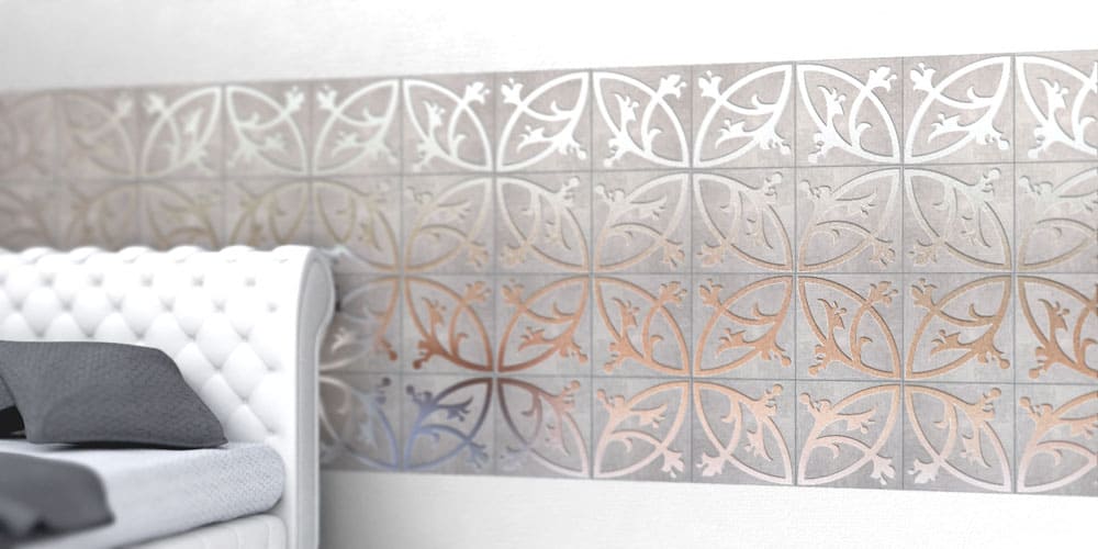 engineered polymer concrete tile with embedded metal decoration by decotal 4