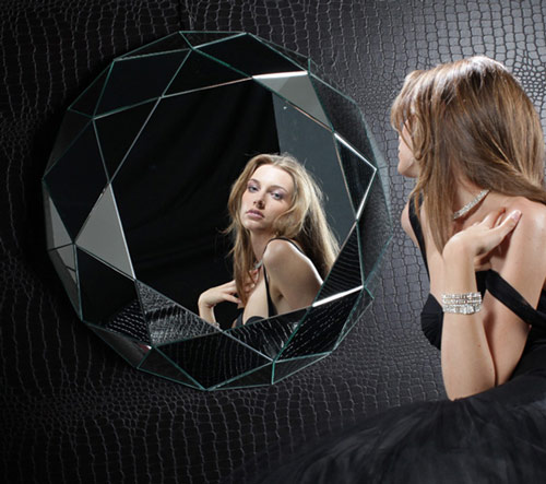 Geometric Wall Mirror – dramatic Diamante by Regia