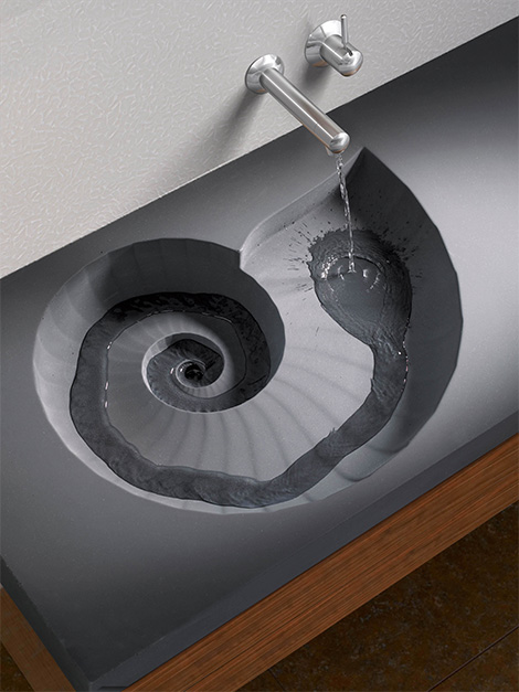 Concrete Washbasin from HighTech – Ammonite washbasin shaped as a fossil