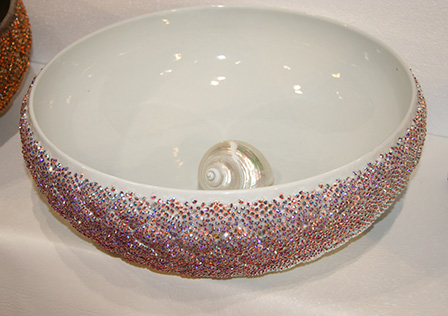 Linkasink porcelain full Swarovski Crystal sink Lotus at KBIS 2008