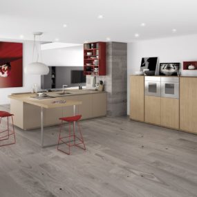 Minimalist Kitchen with Red Accents by Comprex