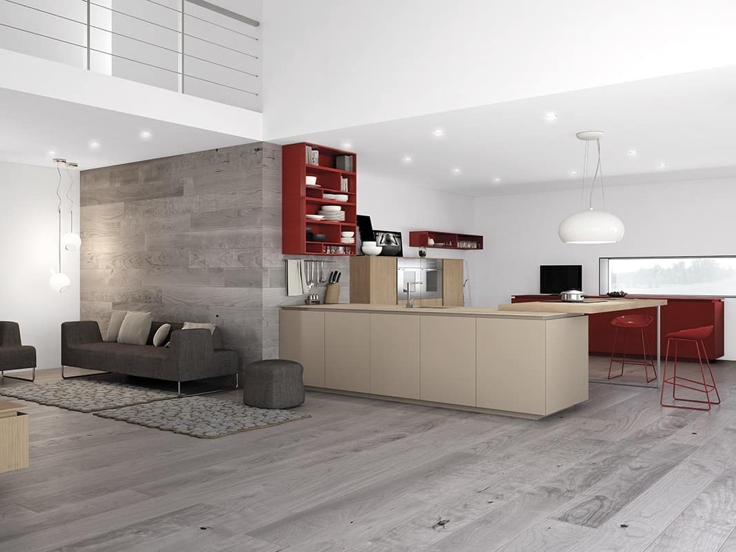 minimalist kitchen with red accents by comprex 2