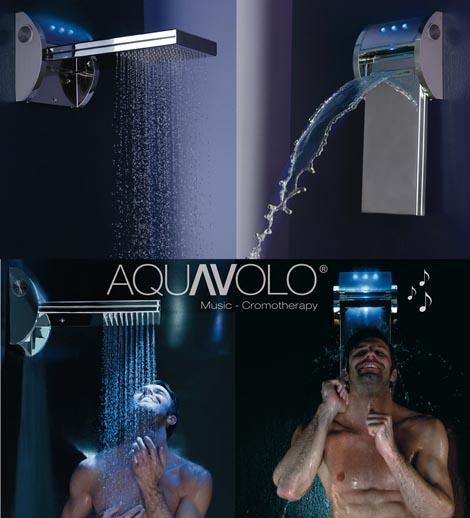 music shower bossini aquavolo 4 MP3 Shower Head by Bossini   iPod shower with speakers, light