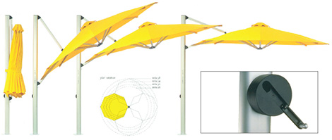 Shademakers Solano parasol shown in multiple positions