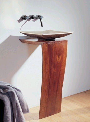 stone forest wood pedestal vanity Wood pedestal sink by Stone Forest: L slab design