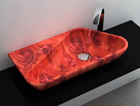 vitruvit decorated sink red rose Decorated Sink by Vitruvit   new shelf and scalene style decorated sinks