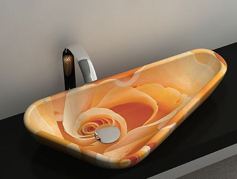 vitruvit decorated sink yellow rose Decorated Sink by Vitruvit   new shelf and scalene style decorated sinks