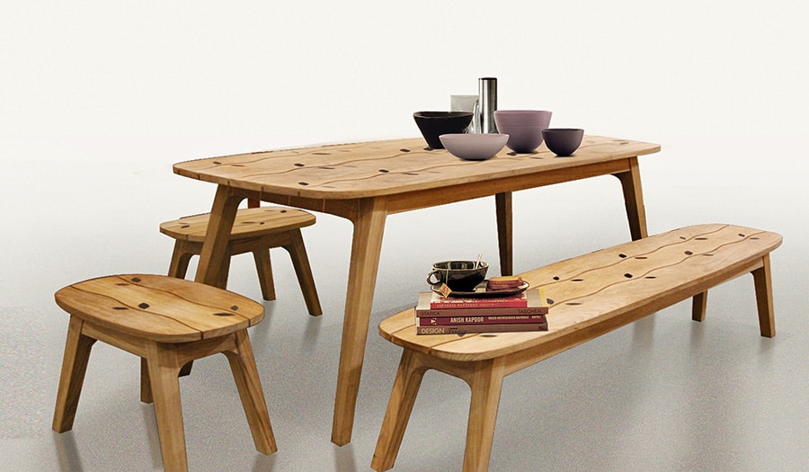 wood inlaid dining table set for indoors and outdoors by deesawat 3