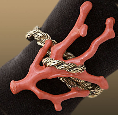 l%27objet gold plated rope enamel coral napkin Luxury Napkin Rings   LObjet Gold or Platinum Rope Coral Rings