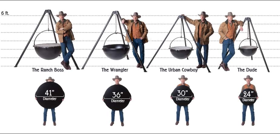 hanging bowl fire pit cowboy cauldron size chart