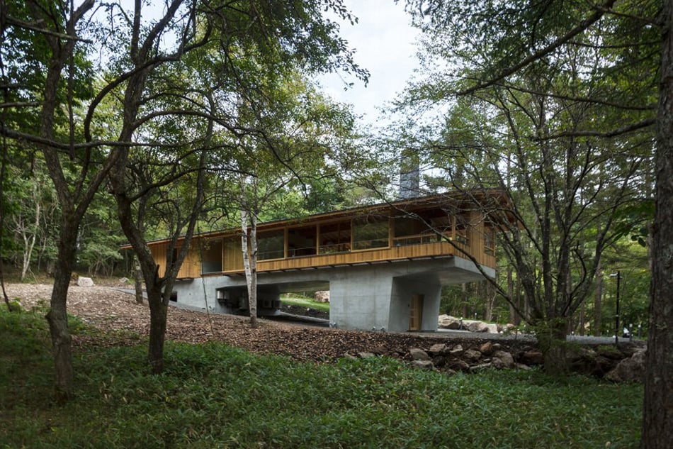 1 concrete plinths elevate woodland house bridge