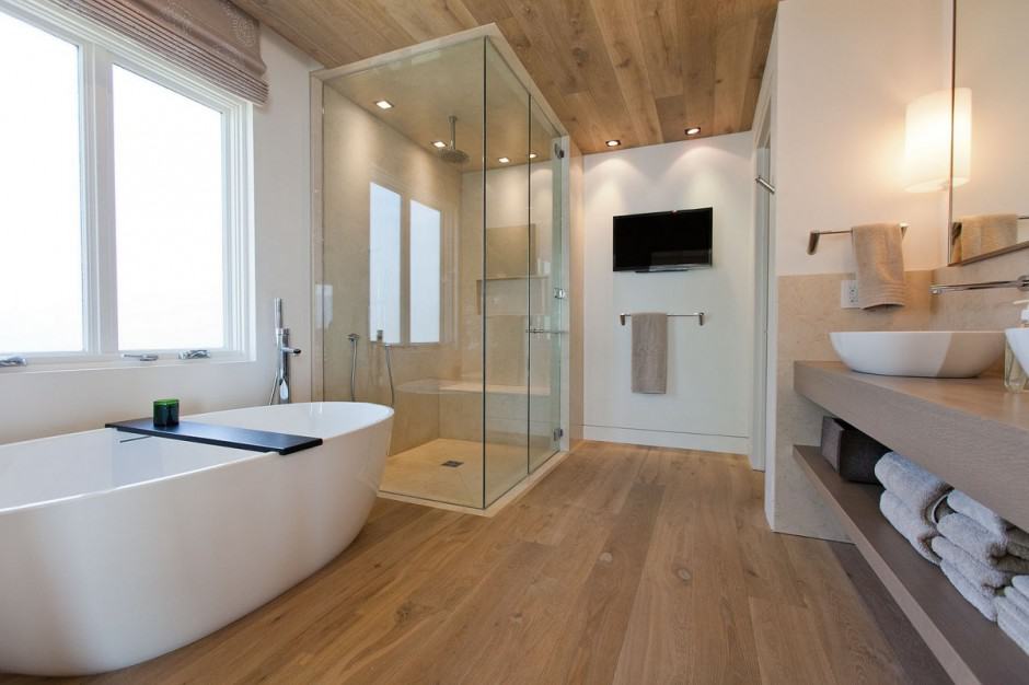 lakeside vacation home combines natural materials modern living 22 master bath