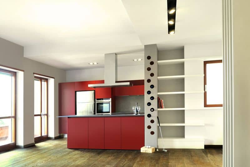 vibrant colour suspended ceilings define modern apartment italy 1 kitchen