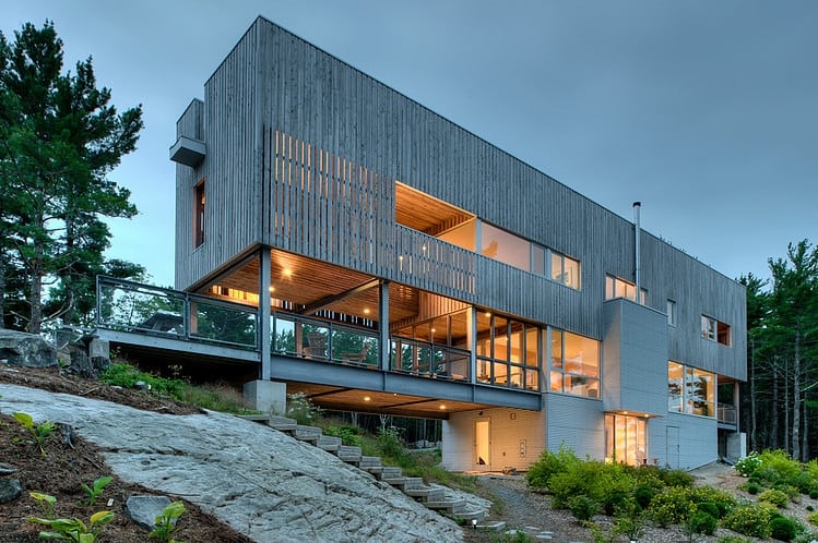 Steel and Wood Bridge House Spans 2 Seaside Rocky Outcrops