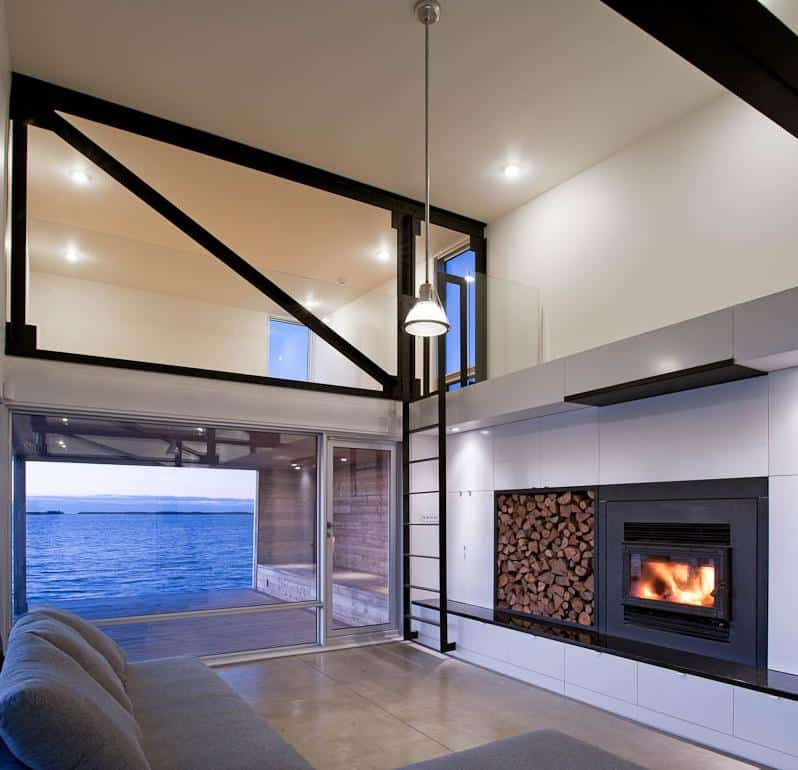 oceansi vacation house clad corrugated galvanized aluminium 7 fireplace