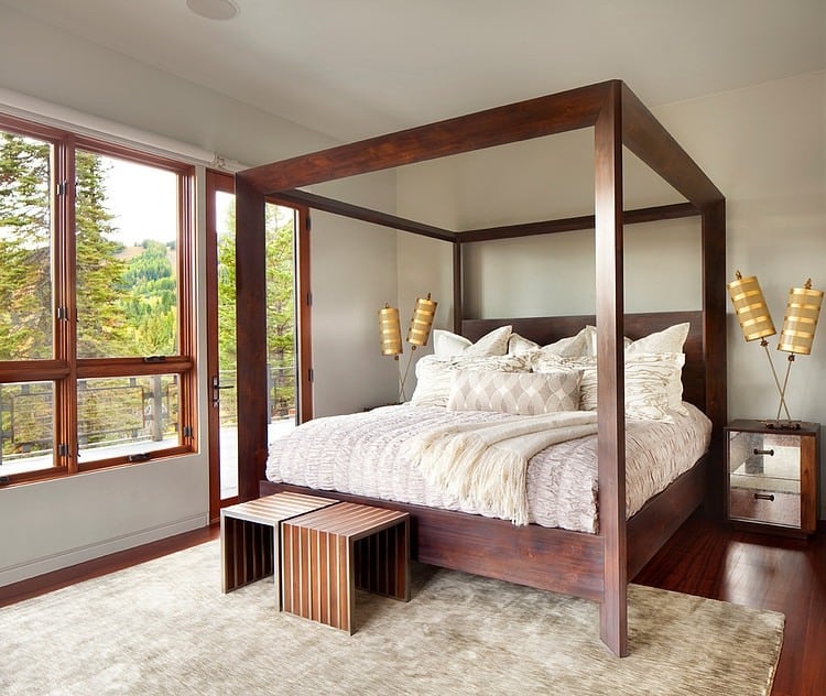 modern ski chalet beautiful rustic interiors 7 master bed