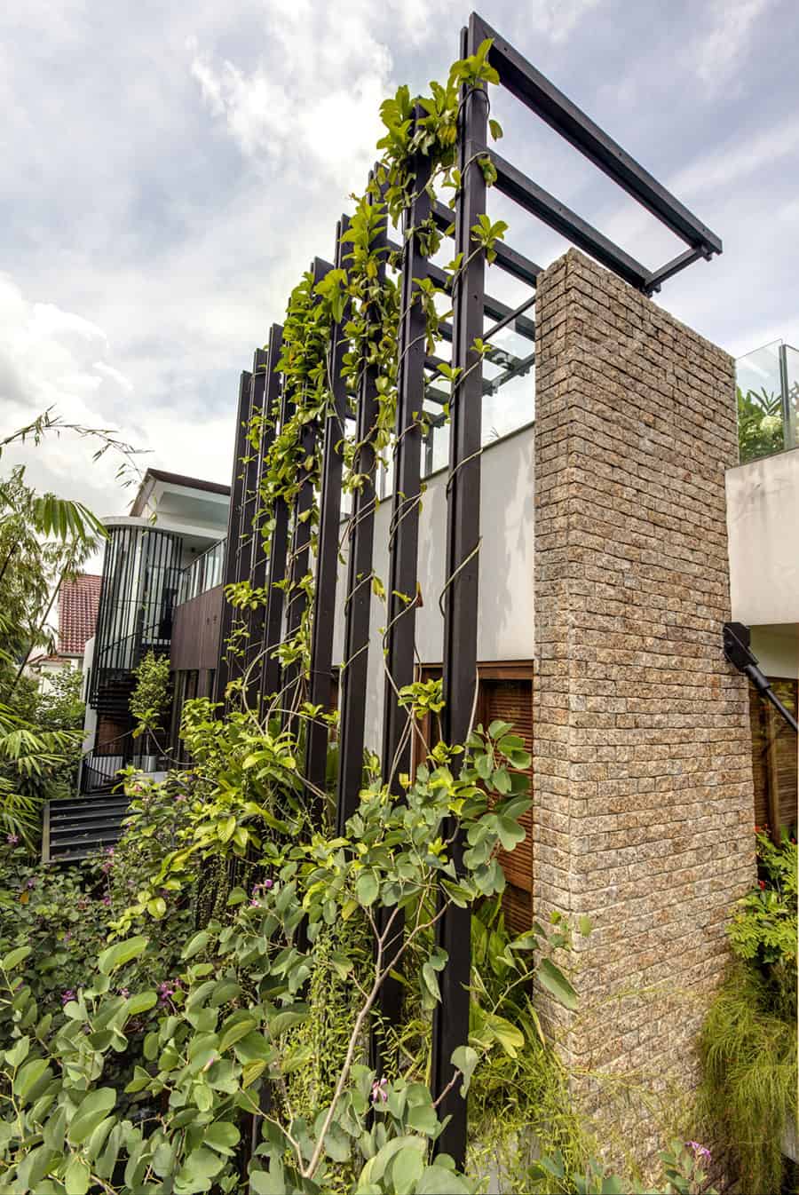 lush gardens peekaboo roof pool define contemporary home 5 trellis