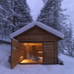 舒适的山间小屋可以打开到元素