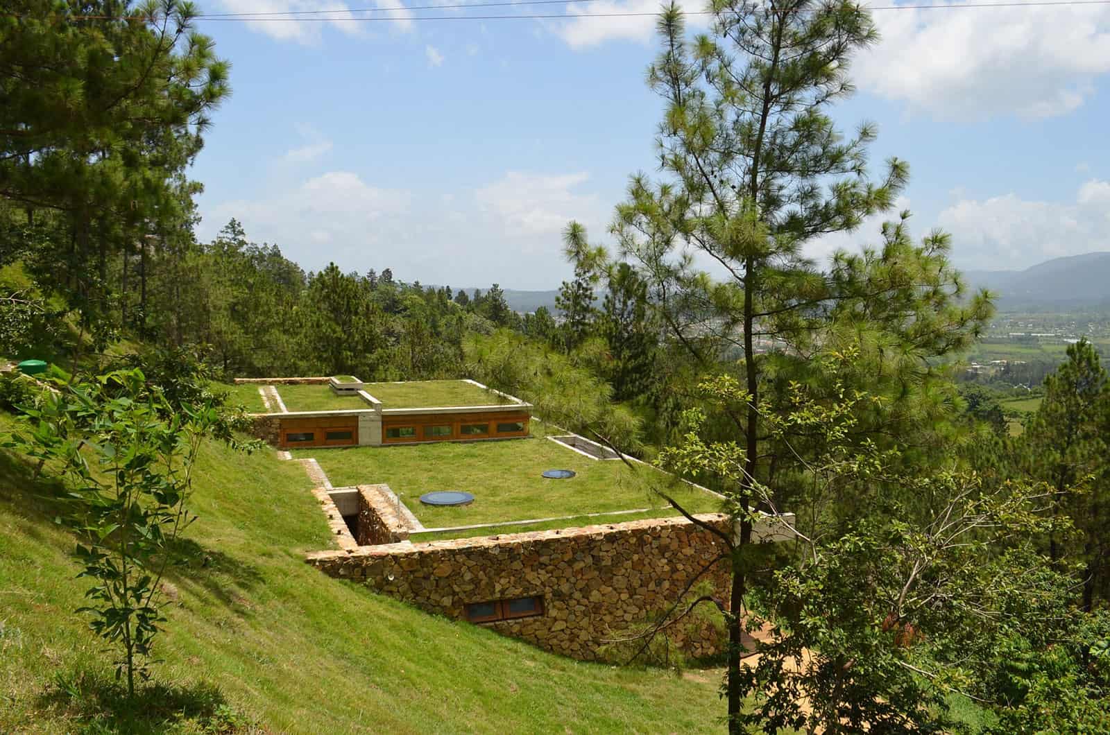 Grass Roofed Home Built into Slope uses Hillside for Cooling