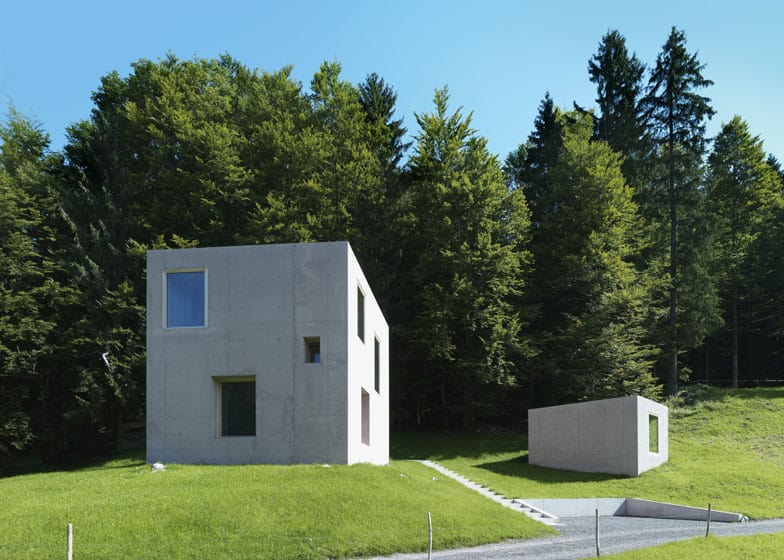 Two Concrete Cubes Comprise Main and Guest House