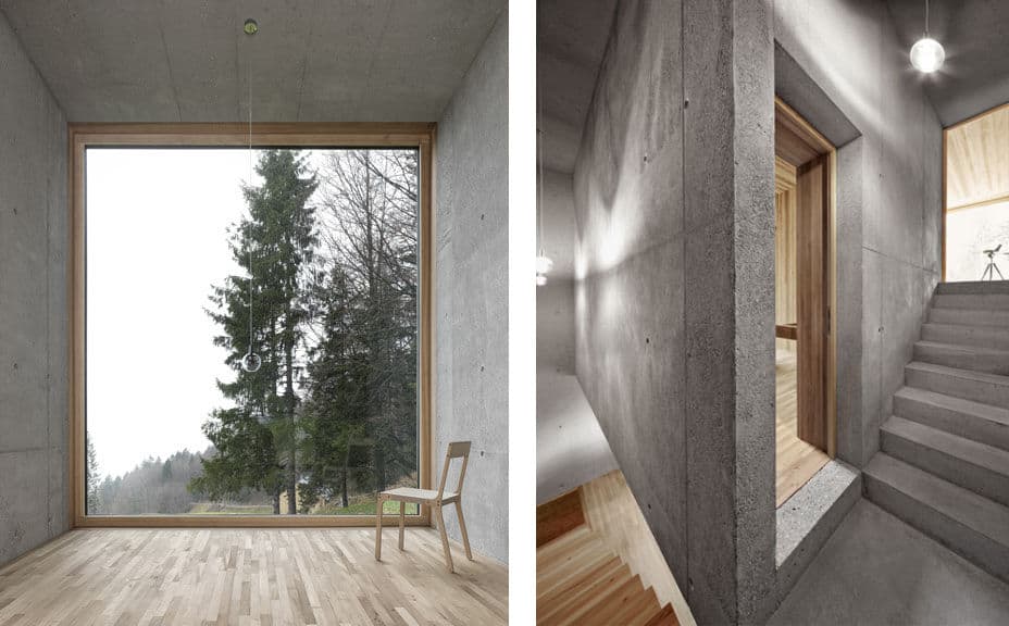 two concrete cubes comprise main guest house 9 interior